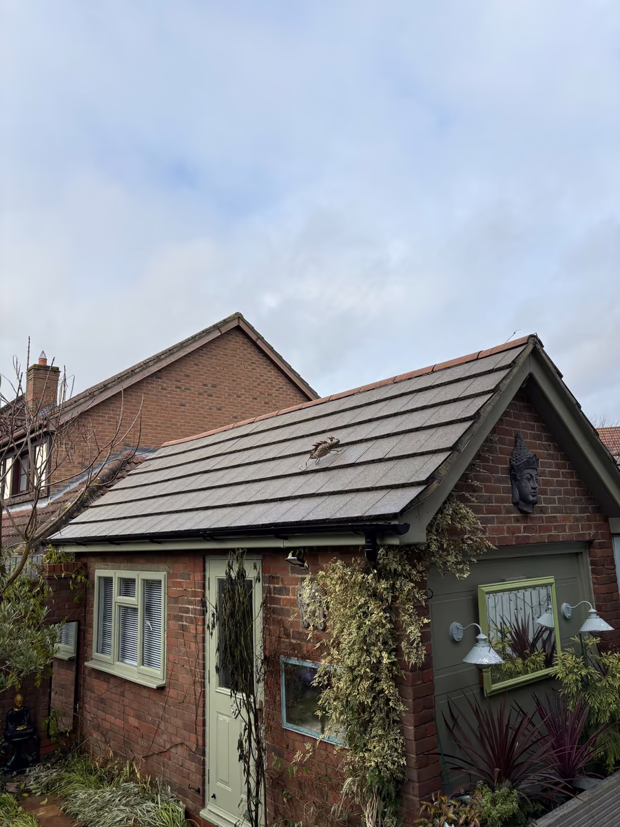 Same outbuilding roof clean and clear after Just Jets roof cleaning in Essex